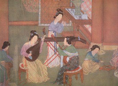 Chinese luit, maangitaar en tafelsiter door Ming Dynasty Chinese School