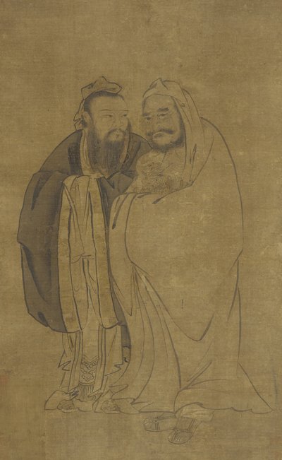 Confucius en Boeddha die een Qilin wiegen door Ming Dynasty Chinese School
