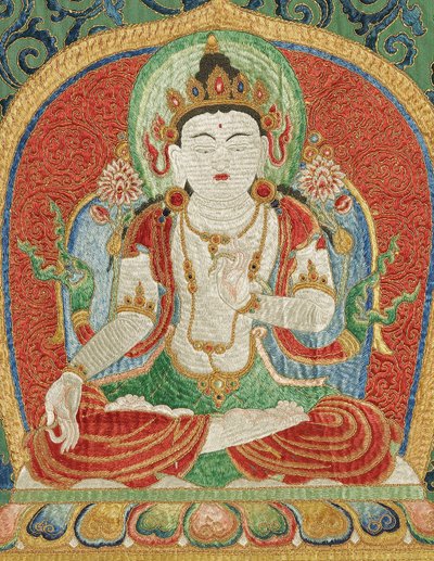 Detail van keizerlijke geborduurde zijden Thangka door Ming Dynasty Chinese School