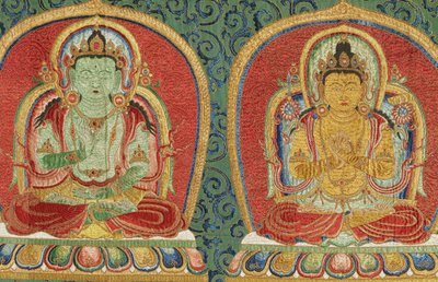 Detail van keizerlijk geborduurde zijden Thangka door Ming Dynasty Chinese School