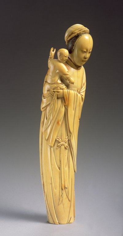 Figuur van Guanyin met een kind door Ming Dynasty Chinese School