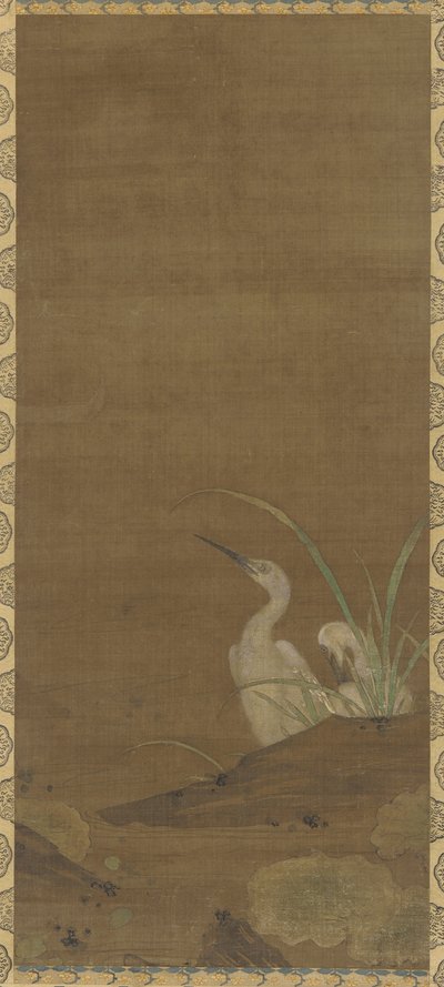 Reigers en waterplanten (inkt & kleur op zijde) door Ming Dynasty Chinese School
