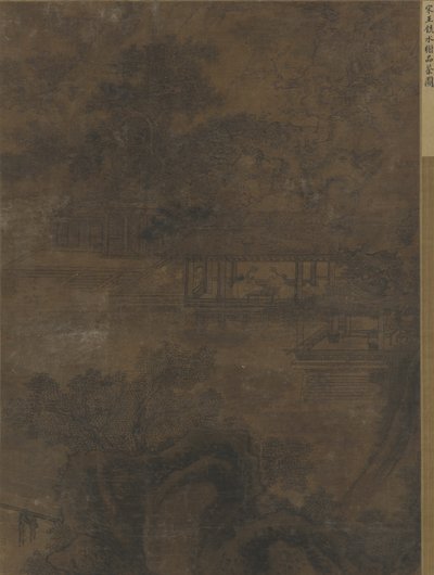 Landschap: twee mannen in een paviljoen onder bomen door Ming Dynasty Chinese School