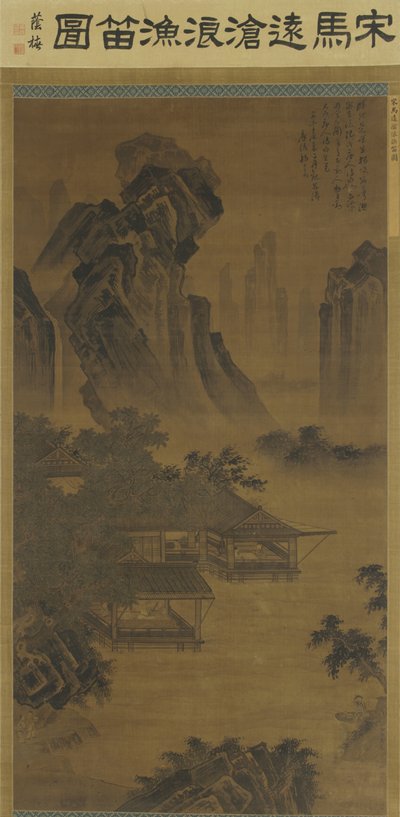 Luisteren naar een fluit in een paviljoen aan het meer door Ming Dynasty Chinese School