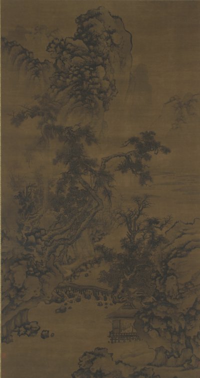Luisteren naar de dennen in een paviljoen aan de rivier door Ming Dynasty Chinese School