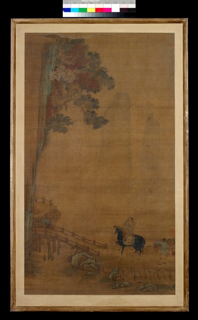 Ruiter bij een brug (inkt & kleur op zijde) door Ming Dynasty Chinese School