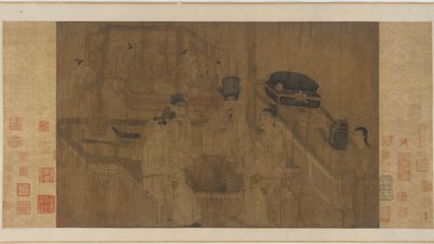 Het Dubbele Scherm: Keizer Li Jing Bekijkt zijn Broers die Weiqi Spelen door Ming Dynasty Chinese School