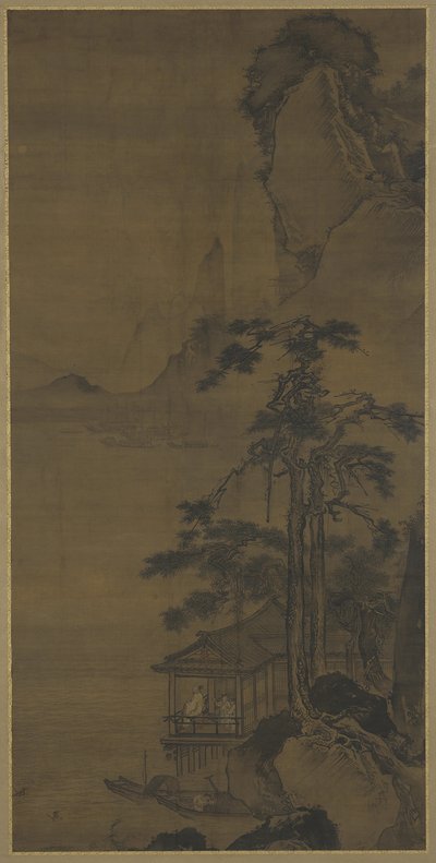 De volle maan bekijken vanuit een waterpaviljoen, laat 15e-vroeg 16e eeuw door Ming Dynasty Chinese School