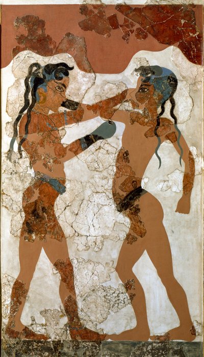 Minoïsche kunst: vechtende boksers, fresco uit Akrotiri, Santorini door Minoan