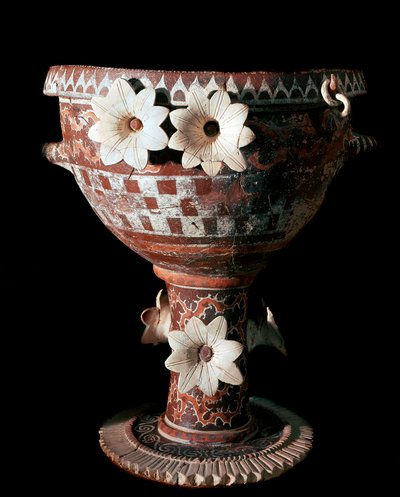 Minoïsche kunst: terracotta krater met decoraties uit de protopalatiale periode (2100 tot 1650 v.Chr.) door Minoan