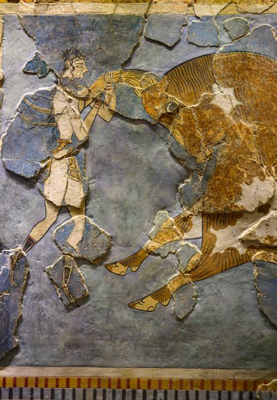 (detail) van de Stierspringen Fresco. Gevonden in Knossos door Minoan