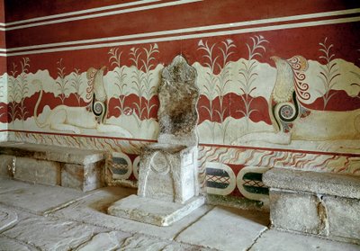 Minoïsche beschaving: uitzicht op de troonzaal van het paleis van koning Minos in Knossos. Kreta door Minoan