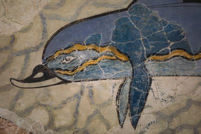 Deel van de Dolfijn Fresco. 1600 - 1450 v.Chr. door Minoan