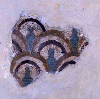 Spiraalband en bloemen uit Knossos, Kreta, c.1500 v.Chr. (fresco) door Minoan