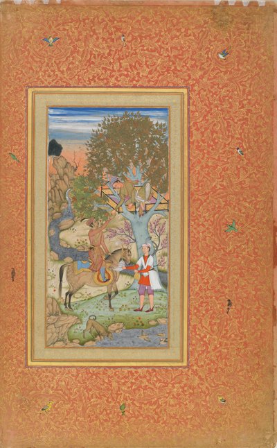 Prins te Paard Biedt Wijn aan een Jongeling, ca. 1600 door Mir Ali Al Husayni