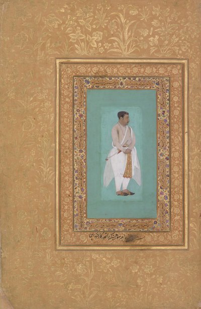 recto: Portret van Raja Suraj Singh Rathor, verso: Pagina van kalligrafie..., recto: eind 16e eeuw door Mir 