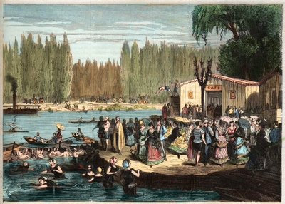 Zwemmen bij La Grenouillère, net buiten Parijs - La Grenouillère bij Croissy-sur-Seine in 1869 - naar Miranda. door Miranda Miranda