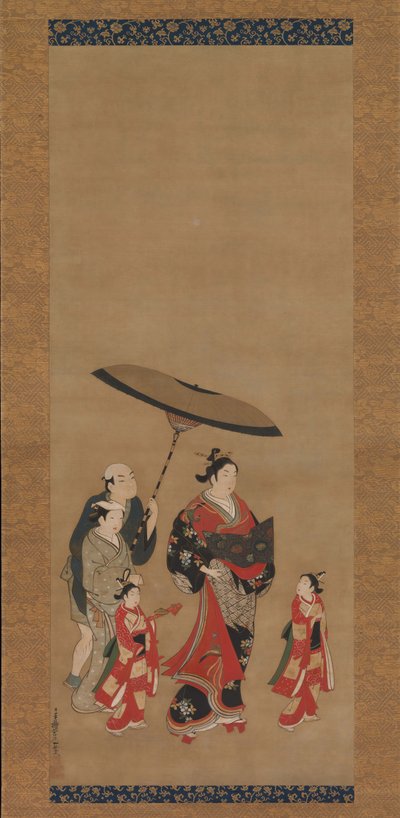 Courtisane op parade, late 1730s-vroege 1740s door Miyagawa Issho