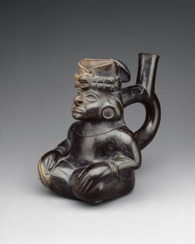 Zittende figuur fles, 2e-5e eeuw door Moche Moche