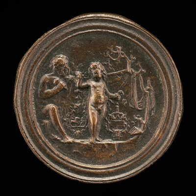 Een beeldhouwer die een standbeeld van Cupido snijdt door Moderno