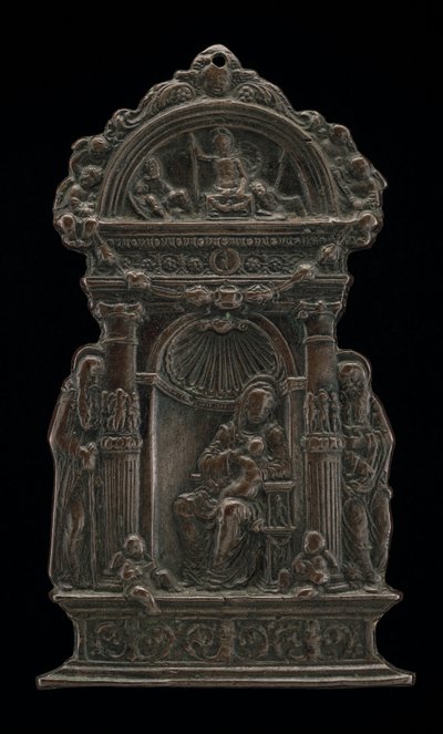 Madonna en kind op de troon met Sint Antonius Abt en Sint Hiëronymus door Moderno