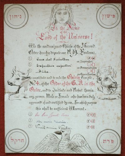 Handvest van de Osiris Tempel No.4 van de Hermetische Orde van de Gouden Dageraad, 1888 door Moina Mathers