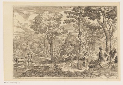 Boslandschap met saters (Landschappen naar Titiaan) door Moise Jean Baptiste Fouard