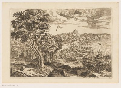 Kustlandschap met vliegende vogels door Moise Jean Baptiste Fouard