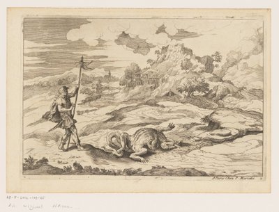 Landschap met Joris en de draak (Landschappen naar Titiaan) door Moise Jean Baptiste Fouard