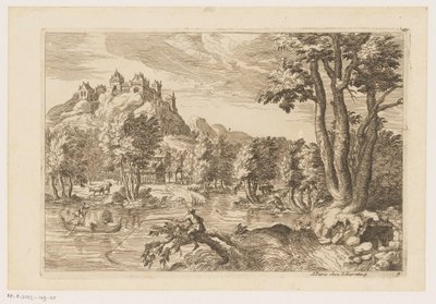 Landschap met hengelaars door Moise Jean Baptiste Fouard