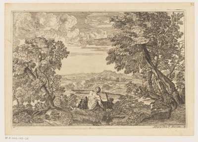 Landschap met vier rustende mannen door Moise Jean Baptiste Fouard
