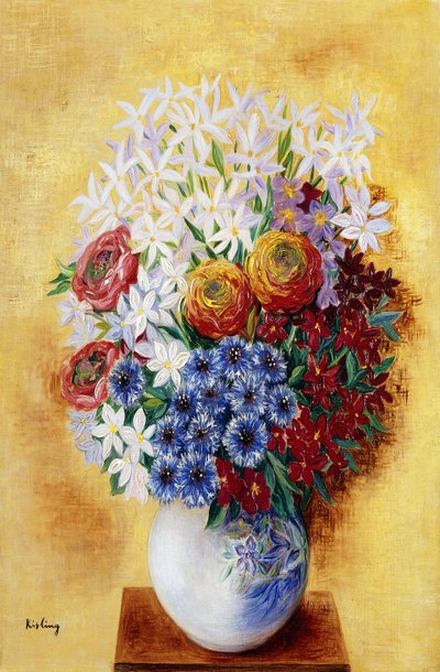 Boeket bloemen tegen een gele achtergrond; Bouquet au Fleurs sur Fond jaune, ca.1934 (olieverf op doek) door Moise Kisling