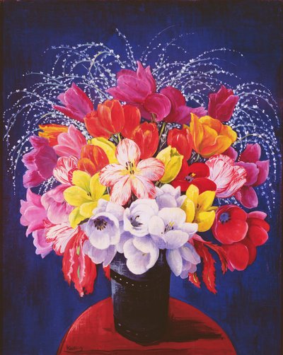 Boeket tulpen (olieverf op doek) door Moise Kisling