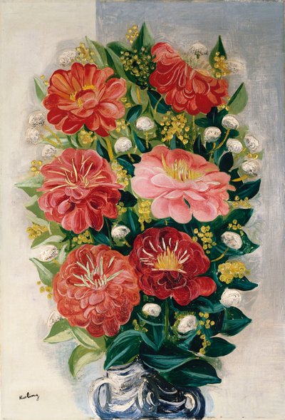 Bloemen in een vaas (olieverf op doek) door Moise Kisling