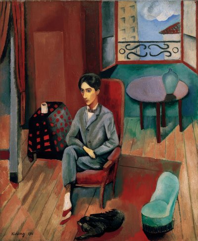 Jean Cocteau zittend in zijn atelier door Moise Kisling
