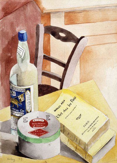 Stilleven met flessen en boeken; Nature Morte a la Bouteilles aux Livres door Moise Kisling