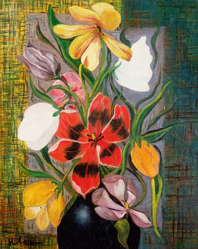 Vaas met bloemen, ca. 1916 (olieverf op doek) door Moise Kisling
