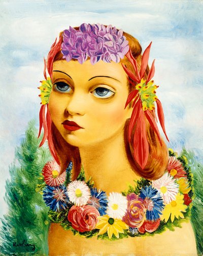Vrouw met bloemen door Moise Kisling