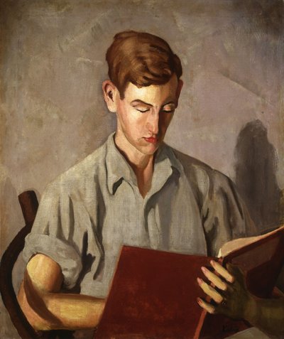 Jonge jongen leest door Moise Kisling