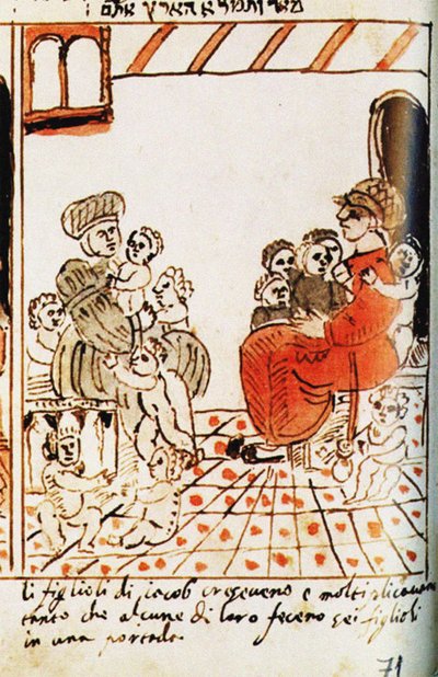 De vermenigvuldiging van de Israëlieten in Egypte. De Codex Choumach Beeld Pentateuch van Mozes dal C door Moise del Castellazzo