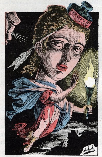 Allegorie van de pers in de 19e eeuw door Moloch