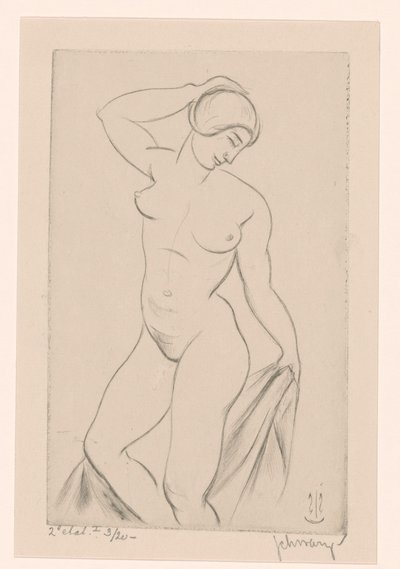 Naakte vrouw met hand op het hoofd door Mommie Schwarz (signed by artist)