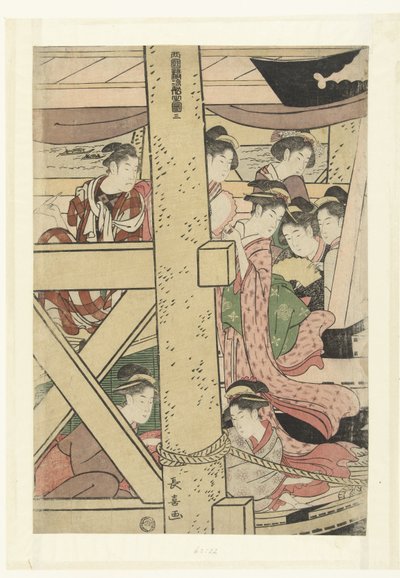 Genietend van de avondkoelte op een boot te Ryogoku door Momokawa Chôki