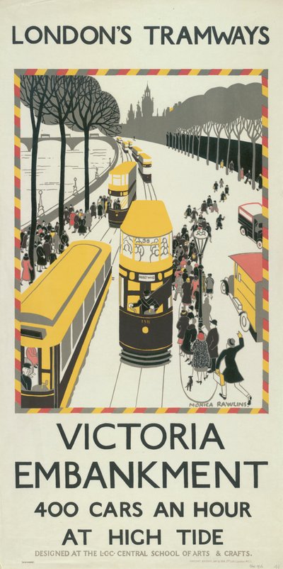 Victoria Embankment, London County Council LCC Tramways poster, 1926 door Monica Rawlins
