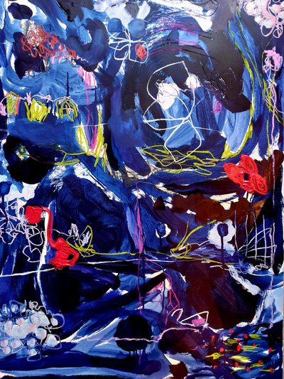 Dynamisch blauw abstract door Monika Riethmueller