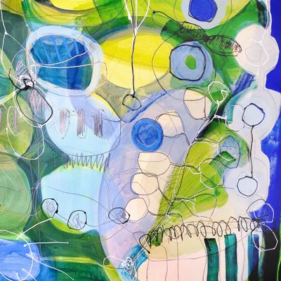Dynamisch groen-blauw abstract door Monika Riethmueller