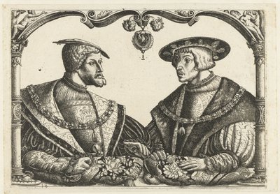 Karel V en Ferdinand I door Monogrammist CB met boom (attributed to)