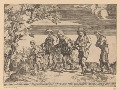 Groep bedelaars in landschap door Monogrammist CLPAGI