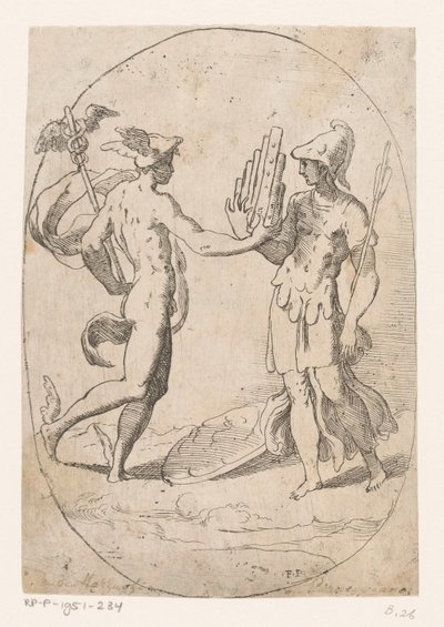 Mercurius en Bellona door Monogrammist FP (Italië; 16e eeuw)