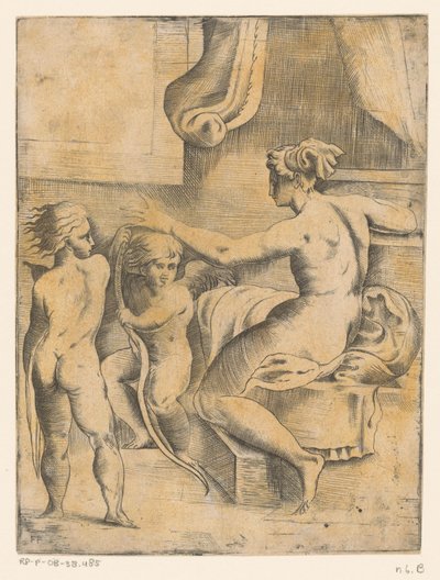 Venus met twee putti door Monogrammist FP (Italië; 16e eeuw)